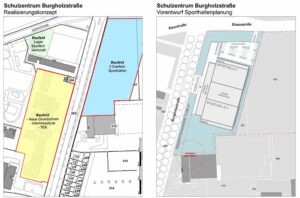 Auf dem bisherigen Gartengelände sollen bis 2023 zwei Dreifach-Sporthallen errichtet werden.