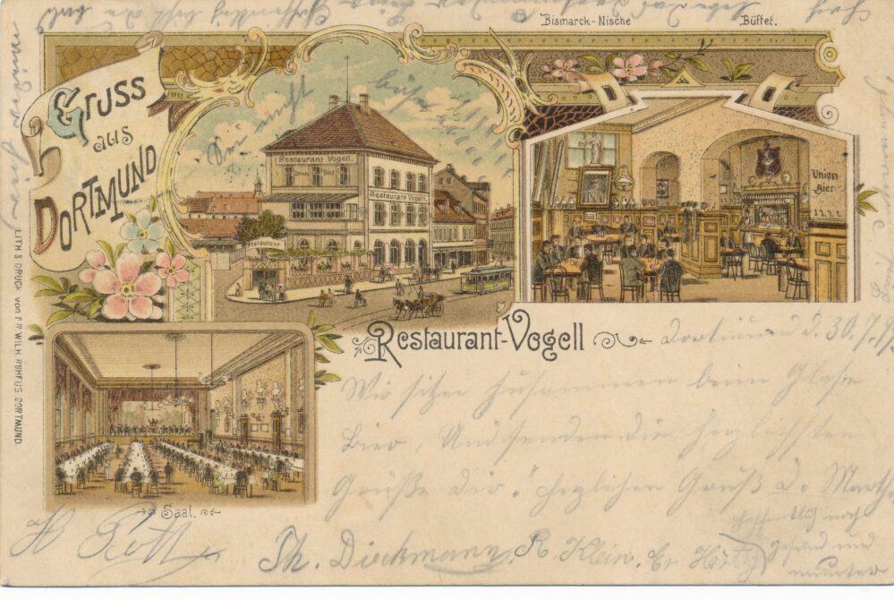 Restaurant Vogell mit kleinem Garten und Innenansichten, 1899 (Slg. Klaus Winter)