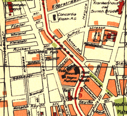 Der Platz zwischen Rückert- und Gutheil-Straße; Stadtplan um 1925 (Stadtarchiv Dortmund)