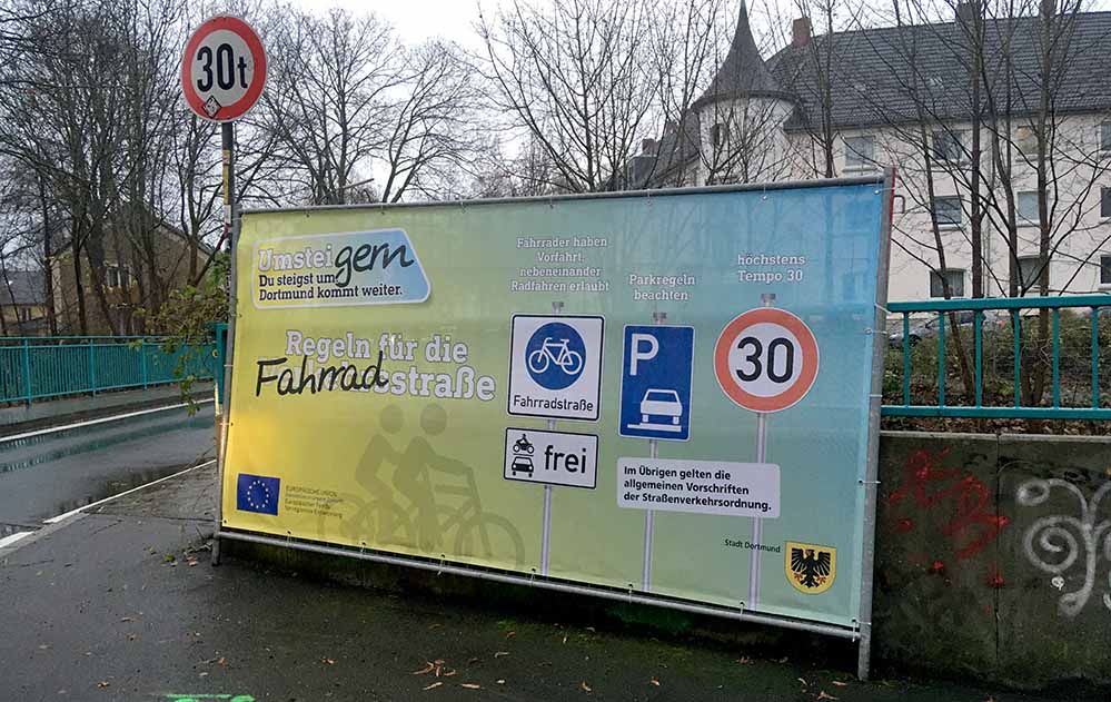Die Bezirksvertretung Innenstadt-Ost und der Rat der Stadt Dortmund haben die Fahrradstraßen als Maßnahme des EU-Förderprojektes Emissionsfreie Innenstadt beschlossen.