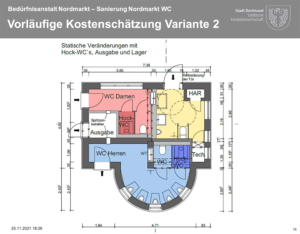 Jeweils ein Sitz-WC und ein Hock-WC sollen in der Toiletten-Anlage verbaut werden.