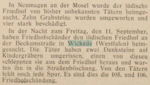 Berichterstattung über die Grabschändung (Jüdisches Echo, 25.09.1931, Nr. 39)