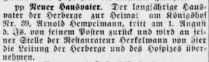 Zeitungsnotiz zum Ausscheiden von Hempelmann als Herbergsvater (Dortmunder Zeitung, 18.07.1909)