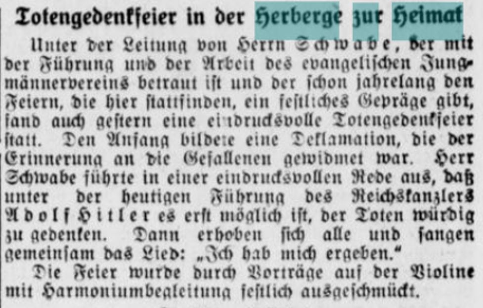 Presseartikel über eine Feier in der Herberge (Dortmunder Zeitung, 26.02.1934)