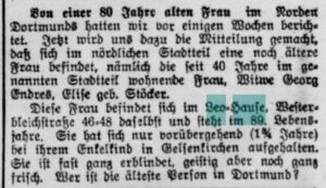Bericht über eine 89jährige im Leohaus (Dortmunder Zeitung, 02.12.1911)