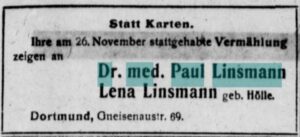 Vermählungsanzeige (Dortmunder Zeitung, 02.12.1919)