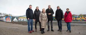 Offizielle Eröffnung der Hall of Fame an der nördlichen Speicherstraße mit Markus Happe (More Than Words), Jörg Jacoby (Geschäftsführung d-Port21), Heike Marzen (Geschäftsführerin Wirtschaftsförderung Dortmund), Thomas Westphal (Oberbürgermeister Dortmund), Ludger Schürholz (Geschäftsführung d-Port21) und Alexandra Reinbach (Prokuristin Dortmund Hafen)  -- von links nach rechts.