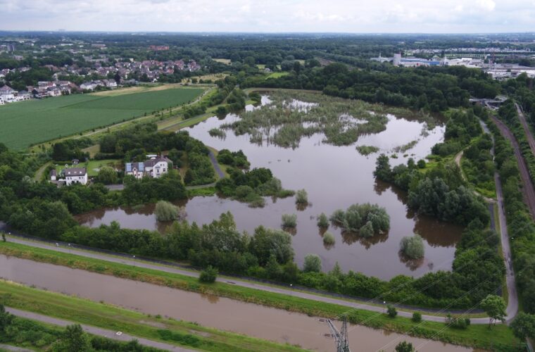 Blick auf das Hochwasserrückhaltebecken