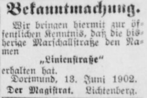 Bekanntmachung der Umbenennung der Marschallstraße (General-Anzeiger, 14.06.1902)