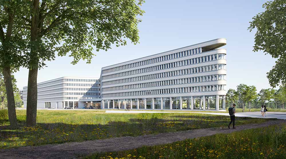So soll die von Gerber Architekten geplante Materna-Firmenzentrale aussehen - der Bezug ist für Anfang 2024 geplant.