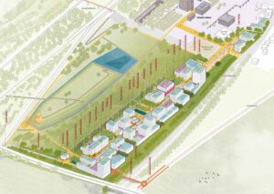 So könnte der neue Energiecampus in Huckarde aussehen, wenn der Siegerentwurf von asp Architekten aus Stuttgart 1:1 umgesetzt würde.