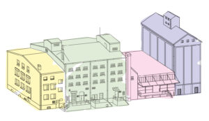 Digitale Ansicht des Gebäudekomplexes