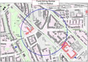 Der 2. Verdachtspunkt Märkische Straße / Wenkerstraße: Beim 250-Meter-Radius wären 1782 Anwohner:innen betroffen.