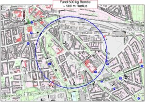 Der 2. Verdachtspunkt Märkische Straße / Wenkerstraße: Beim 500-Meter-Radius wären 5650 Anwohner:innen betroffen.