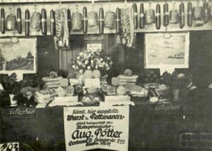 Messeteilnahme, Stand 203, in Leipzig. "Sämtliche hier ausgestellten Wurst und Fettwaren (1) sind hergestellt vom Metzgermeister Aug. Pötter, Evinger Str. 272"