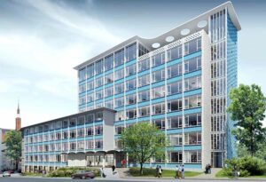 So soll sich das Dortmunder Gesundheitshaus künftig präsentieren. Das Hauptgebäude an der Hövelstraße wird zum Hotel umgebaut.