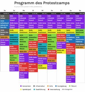 Kalender des Protestcamps „Schlafen statt Strafen“ - Stand: 26. Januar.