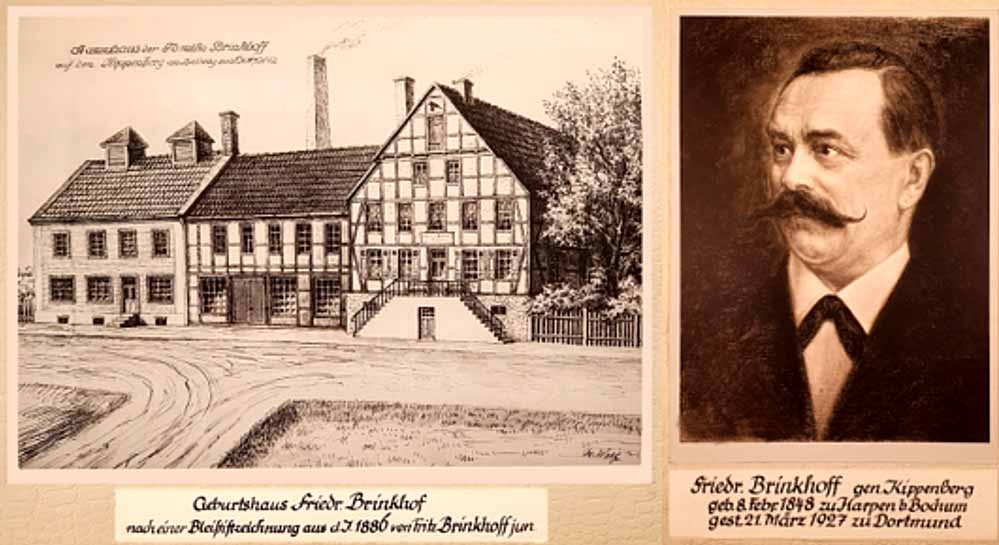 Das Geburtshaus von Fritz Brinkhoff und ein Porträt von ihm.