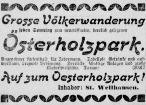 Werbeinserat für Wellhausens Oesterholzpark, 1905