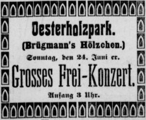 Werbeinserat für Wellhausens Oesterholzpark, 1906
