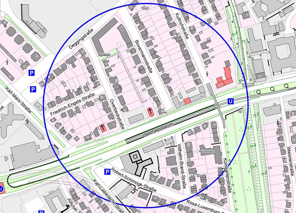 Aus Sicherheitsgründen muss deshalb das umliegende Gebiet (siehe beigefügte Karte) in einem Radius von 250 Metern evakuiert werden.