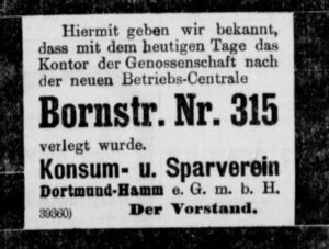 Anzeige zur Eröffnung der Betriebszentrale an der Bornstraße (General-Anzeiger, 14.09.1911)