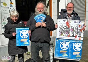 Gabi Brenner, Felix Oekentorp und Joachim Schramm stellten das Programm des Ostermarsch 2023 vor.