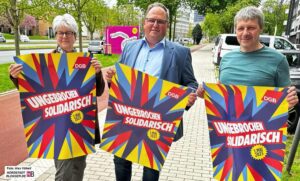 Laden zum Tag der Arbeit 2023 ein: Jutta Reiter, Björn Wißuwa und Klaus Waschulewski.