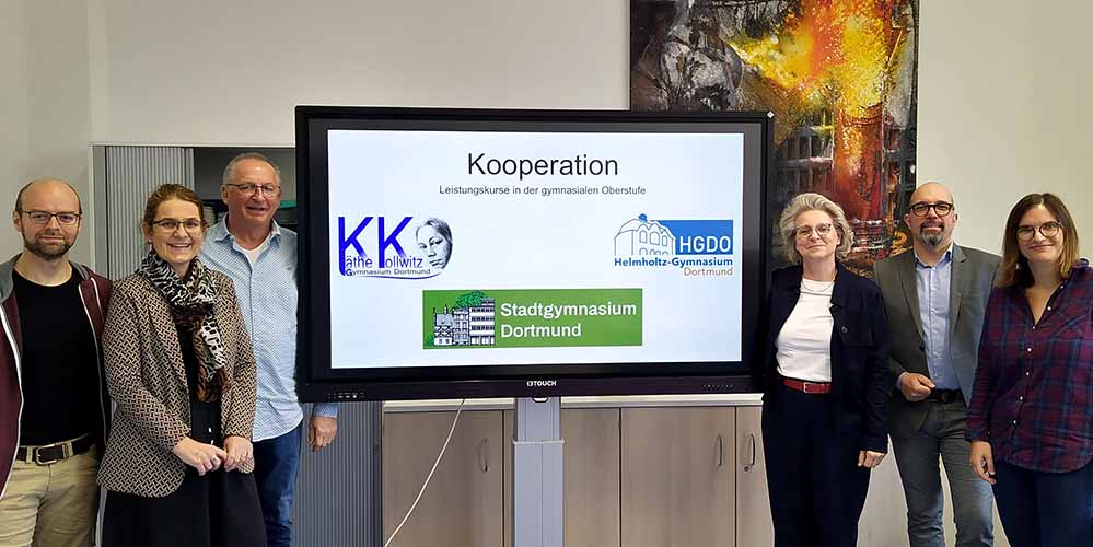 Kooperieren: V.l.n.r: Jean-Pierre Ambrosius, Dr. Marion Spickenbom, (KKG), Martin Windt, Stefanie Klimasch (StG), Joachim Schmidt, Hannah Kastner (HGDO).