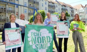 Auf dem Foto von Links: Tanja Meier (DOGEWO21), Veit Hohfeld (Stadtteil-Schule), Uta Wittig-Flick (Stadterneuerung), Christian Schmitt, Lisa Faulenbach und Julia Kuhmann (beide QM).