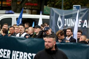 JA-Mitglieder auf einer AfD-Demo in Berlin, Oktober 2022.