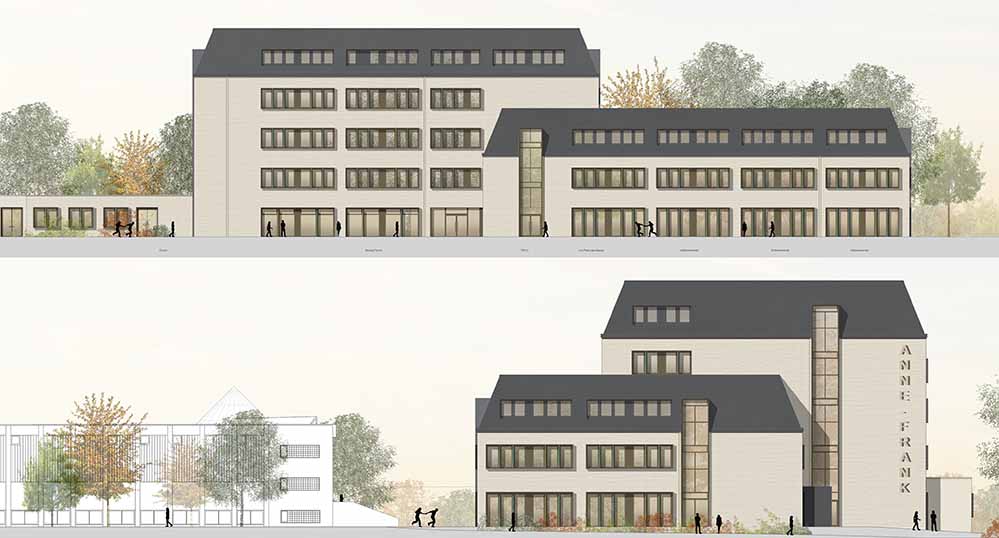 Das Bild zeigt die Planungen für den Erweiterungsbau für die Anne-Frank-Gesamtschule.