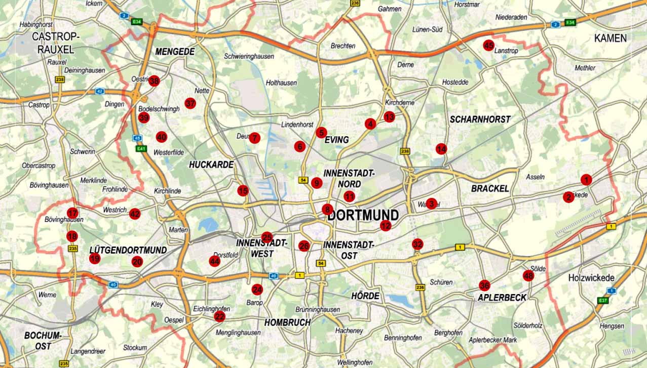 Diese Karte zeigt die aktuellen Sirenenstandorten in Dortmund.