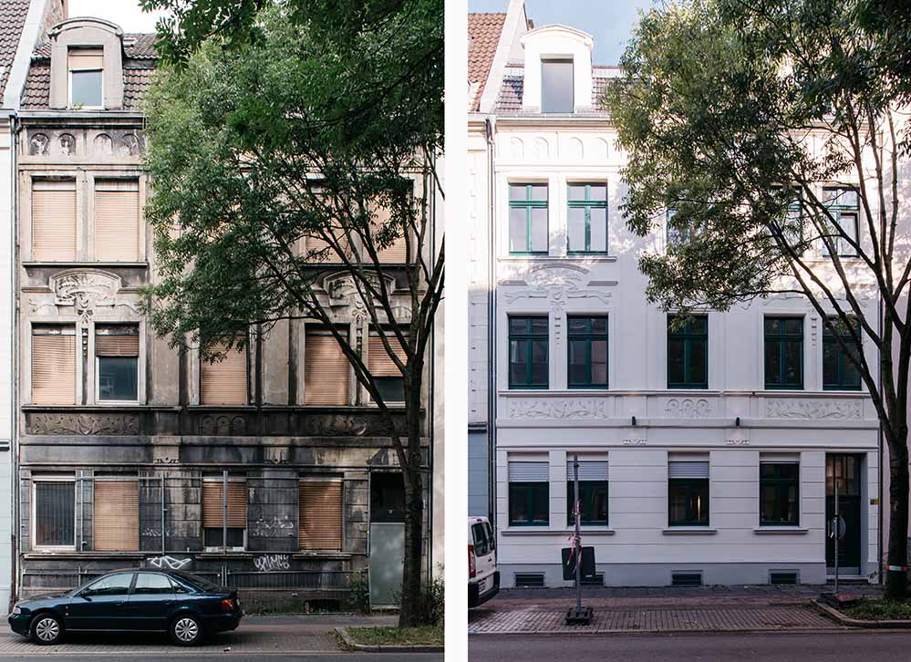 Das Problemhaus in der Brackeler Straße 12 - und jetzt im sanierten Zustand.