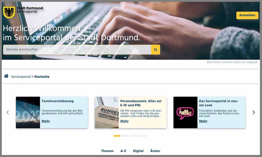 Alternative: Die wichtigsten Services und Dienstleistungen der Stadt Dortmund derzeit unter rathaus.dortmund.de verfügbar.