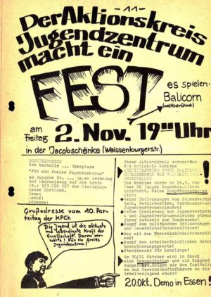 Vor der ersten Hausbesetzung in Dortmund: ein Fest am 2. November 1973