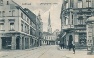Von der Düppelstraße (links) und Krimstraße (rechts) durch die Heiligegartenstraße nach Osten, 1913.