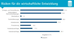 Hohe Energiekosten und Fachkräftemangel gehören seit Jahren zu den größten Risiken für die Entwicklung der Unternehmen.