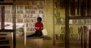 Die Protagonistin Inès in der Buchhandlung in „SULTANAS TRAUM"