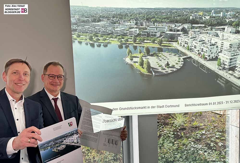 Der Gutachterausschuss für Dortmund hat den Grundstücksmarktbericht vorgestellt: Ulf Meyer Dietrich (stellv. Vorsitzender) und Christian Hecker (Vorsitzender Gutachterausschuss).