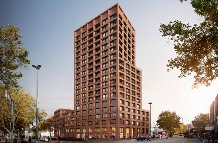 Am Kreuzungsbereich Leopoldstraße/Steinstraße wird ein 18-geschossiges Hochhaus entstehen.