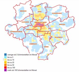 Übersichtskarte der von der EDG dokumentierten Schmierstellen im September und Oktober 2025