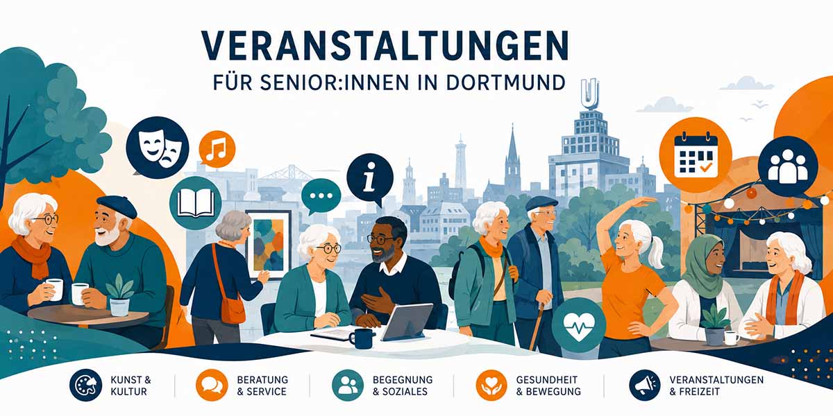 Das Vorschaubild zeigt ältere Menschen vor einer Dortmund-Skyline