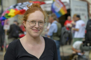 Johanna Robakowski, Kreisspecherin "Die Linke" aus Dortmund ist Versammlungsleiterin