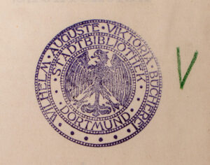Im Magazin der Stadt- u. Landesbibliothek Dortmund. Logo der frühen Bücherei