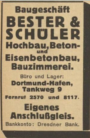 Das Bild zeigt eine Werbung des Bauunternehmers Bester.
